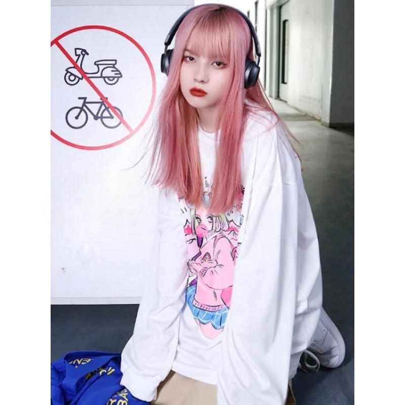 

Y2k Эстетические весенние футболки Harajuku японские футболки Femme базовая уличная одежда с длинными рукавами корейская мода свободные футболки с круглым вырезом