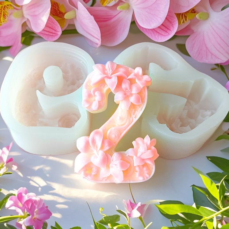 DIY Digital Shape 2 3 7 9 Silicone Candle Mold Lily Peony Rose Flower Number Plaster Molds Arabic Number Resin Decoration Mould