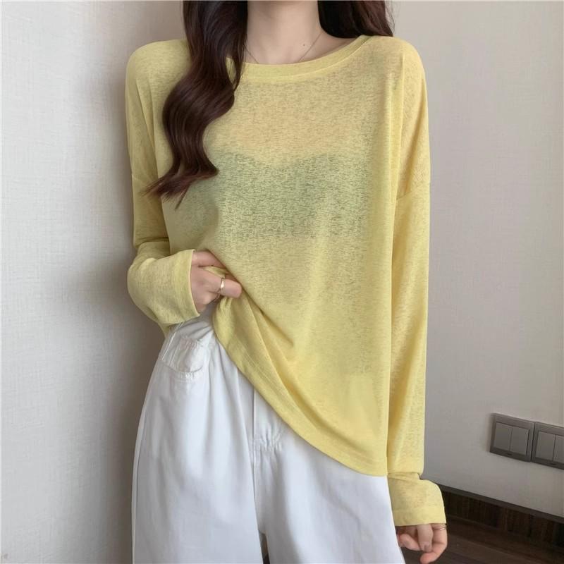 Women’s Long Sleeve Sunscreen T-Shirt - Loose White, Slim Round Neck, Korean Cotton Bottoming Shirt