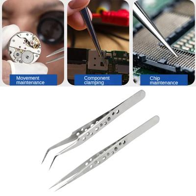 Precision Industrial Tweezers Anti-static Magnetic Stainless Steel Tweezers Set For Electronics Soldering Maintenance Hand Tools