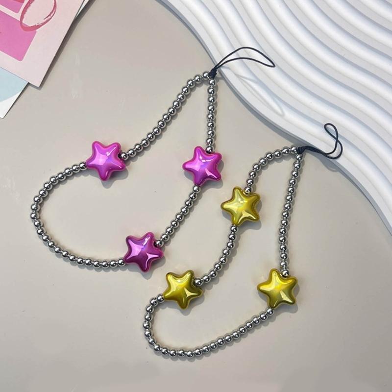 DIY Star Beaded Phone Chain Portable CellPhone Strap Lanyard Mobile Phone Pendant Decoration Exquisite Key Car Hangings