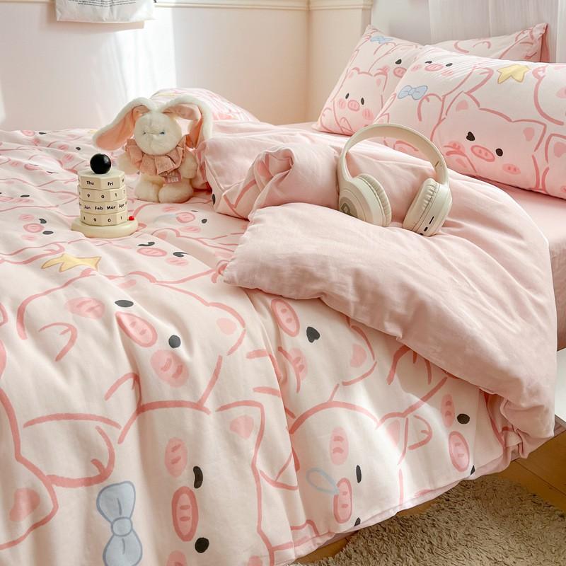 Soft Cotton Double Gauze Bedding Set 4PCS Small Fresh Floral Print Twin Queen King Beds