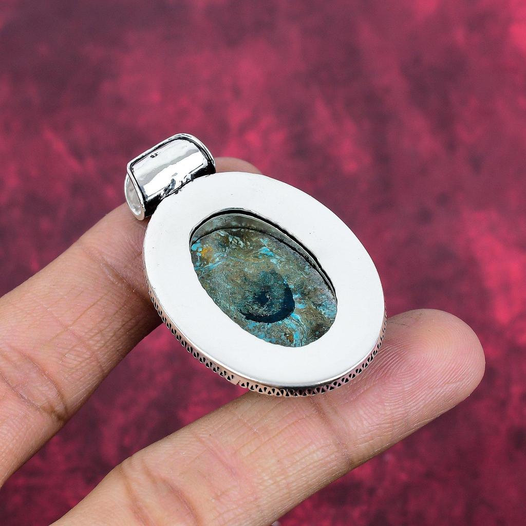 Blauer Türkis Handgemachter Edelstein Anhänger, 925 Sterling Silber Antik Schmuck Anhänger, Für Verlobungsgeschenk