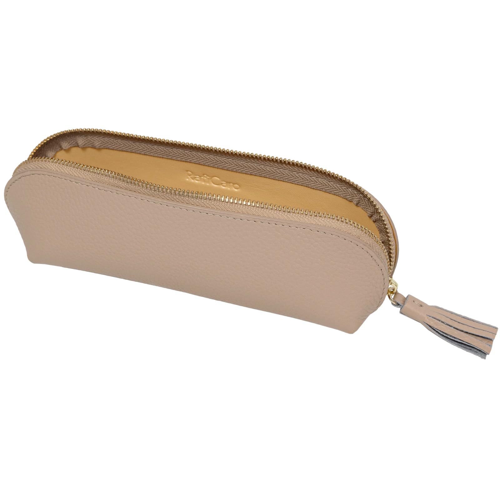 

Pen Soft with Large Genuine Pencil [RafiCaro] Case, Leather, Tassel, Capacity, Compact, Leather, Round, Cute, Simple, Bicolor, Case, Greige/Yellow