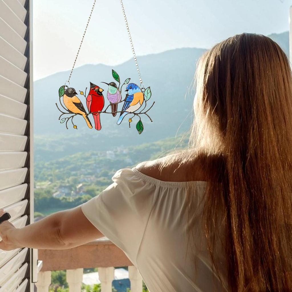Creative Window Panel Glass Birds Závěsný lapač okenních panelů Doplňky bytových dekorací Dekorace pokojů