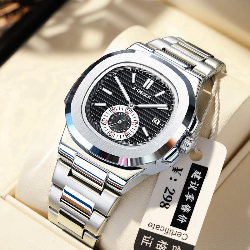 Retro Square Watch Men'S Business High-Value Men'S Sports Personality Steel Belt Luminous Trend Calendar Quartz Watch Wrist