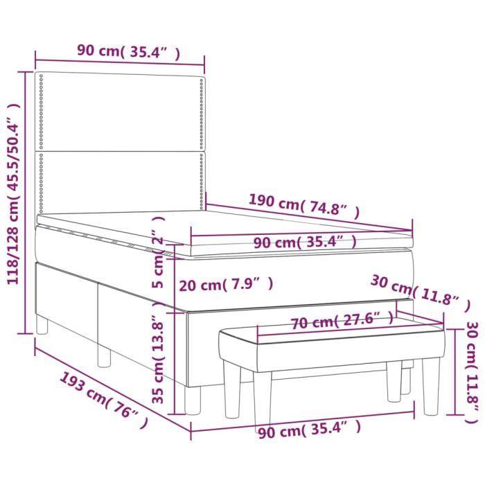 3137579 vidaXL Lit à sommier tapissier avec matelas Gris 90x190 cm Similicuir