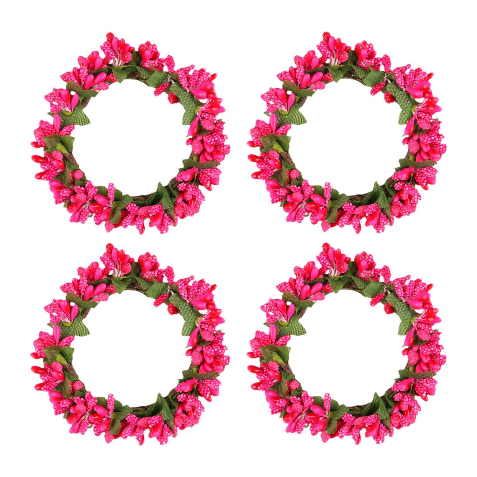 4x Christmas Pillar Candle Rings Berry Wreath Small Candle Wreath for Centerpiece Christmas Thanksgiving Easter Party Decor
