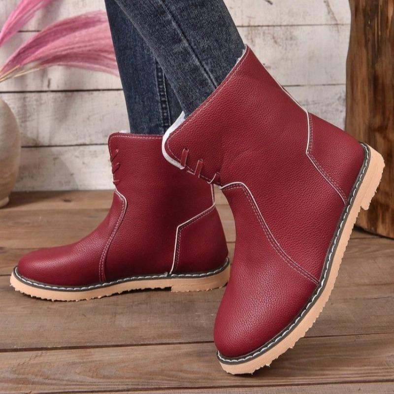 

Flat Single Boots Women s Fashion Round Toe Front Lace-Up Soft Sole Anti-Slip Wear-Resistant Short Shoes 43 вина червоного кольору