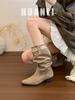 "American Lazy" Vintage Pleated Pile Boots Women's Autumn and Winter Pointed Western Cowboy Boots Coarse Heel Medium Knight Boots