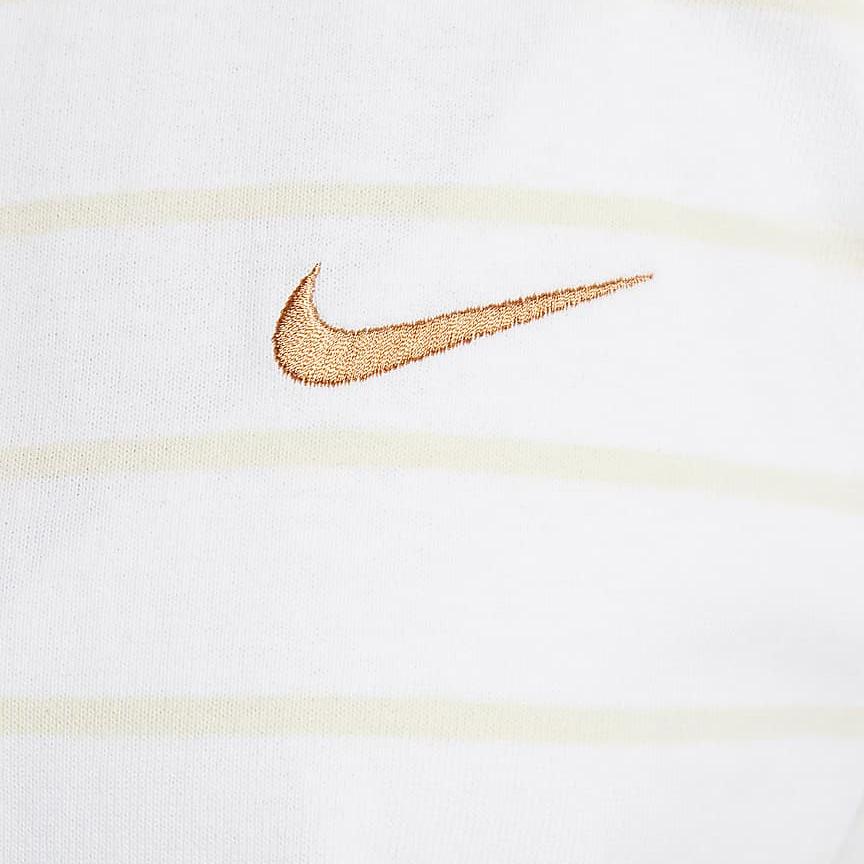 Nike Sportswear Logo Embroidered Striped Pattern Polo Neck Short Sleeve Drop Shoulder T-Shirt Women T-Shirts White HM4649-100