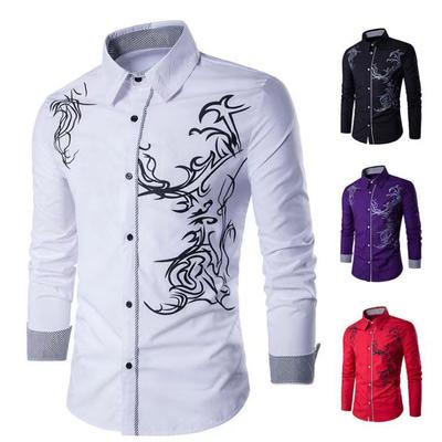Mens Long Sleeves Printed Shirt Cardigan Plus Size