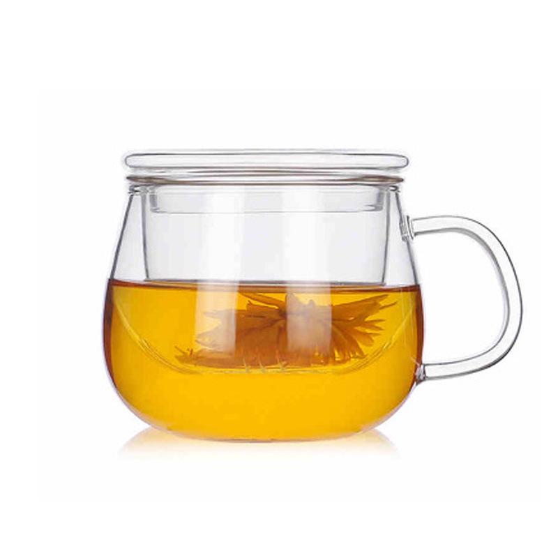 350ml Glass Flower Tea Cup Set: Inner Filter, Lid, Handle - 3-Piece Tea Brewing & Separation