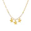 Gold Starfish Pearl Necklace Paperclip Link Chain Choker for Women Beach Theme Jewelry