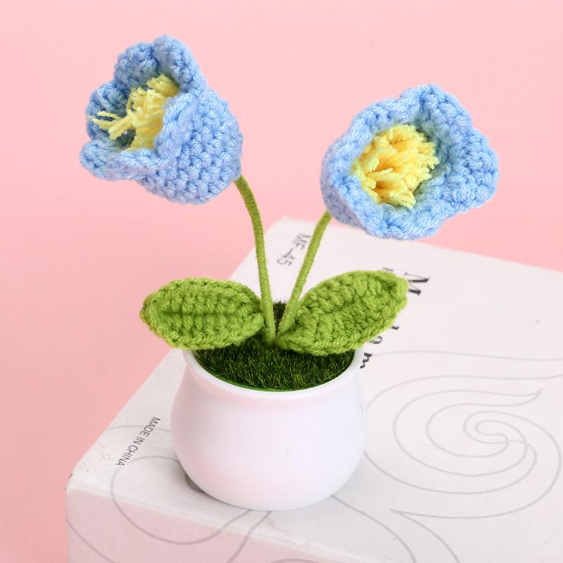 Hand-Knitted Yarn Lily of the Valley Artificial Flower Pot for Home and Office Decor