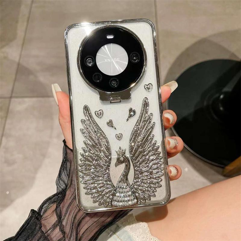 

Роскошный чехол для телефона с гальваническим лебедем для Huawei Mate 60 Mate 60 Pro, прозрачный противоударный чехол из ТПУ Huawei Mate 60 Pro серебряный