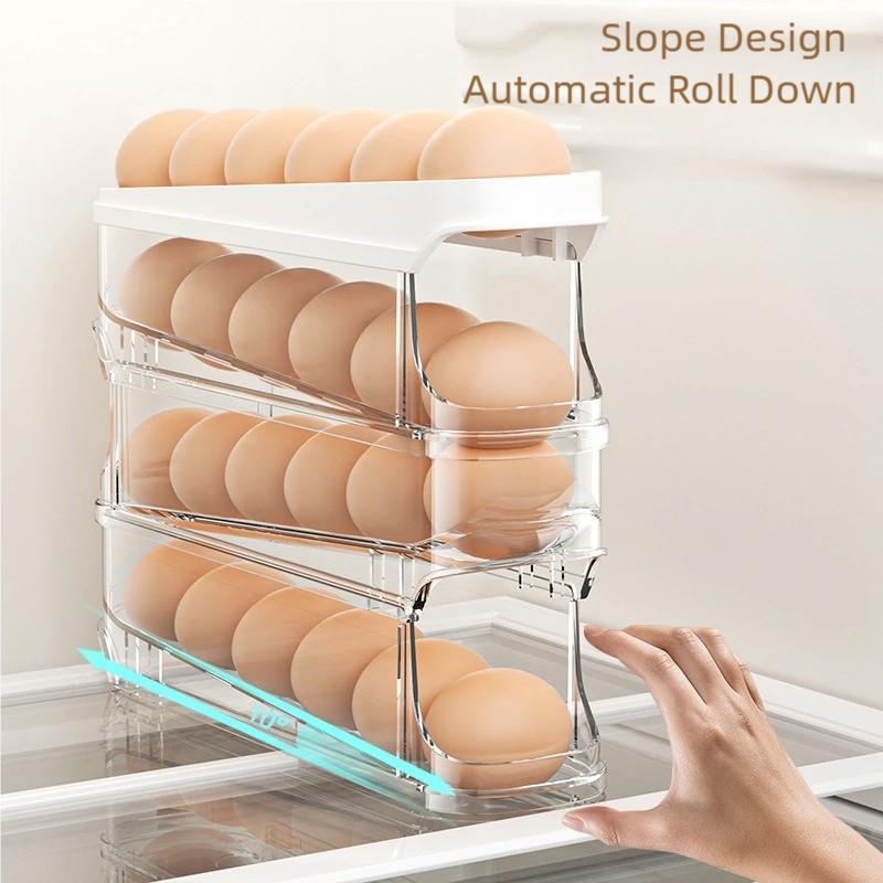 Slide Type Egg Carton Double Automatic Egg Roller Refrigerator Side Door Egg Storage Kitchen Countertop Egg Holder