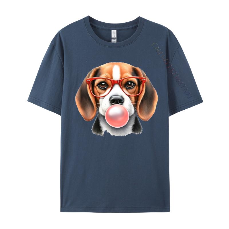 Mens TShirt Beagle Wearing Red Glasses Blowing Bubble Tshirt Unique 100 Cotton Tee Shirt Male Tshirt