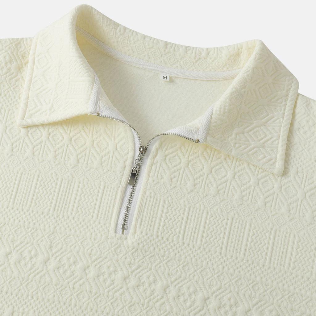 Men's Solid Color Textured Top Half Zip Pullover Casual Slim Fit Long Sleeve Top