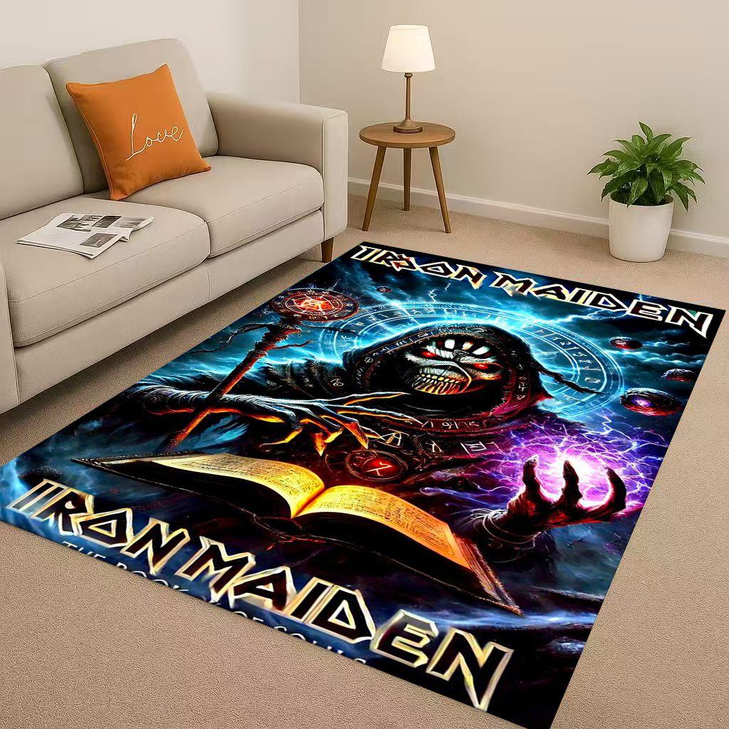 3D I Iron M Maidens Music Sign Living Room Non Slip Area Rug Soft Carpet for Bedroom Playroom Sofa,Easy Clean Home Decor Doormat
