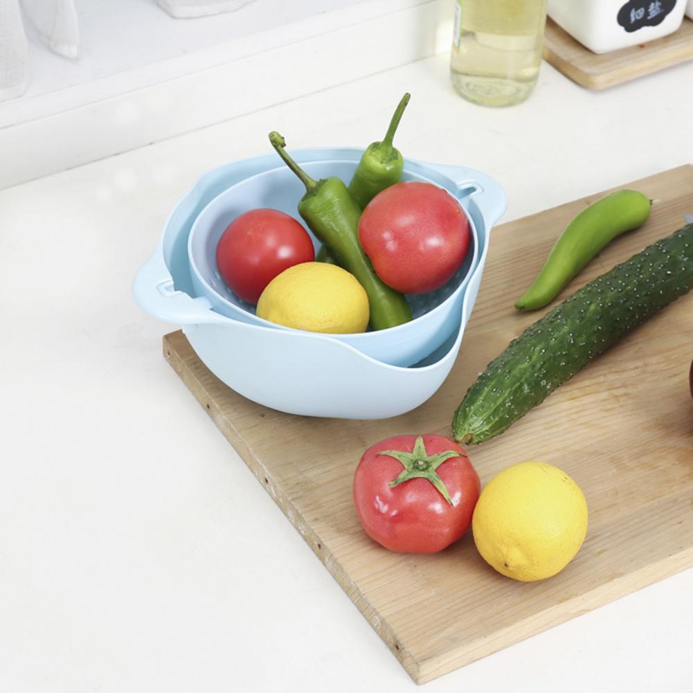 Double-layer Rotatable Draining Basket Draining Basin Kitchen Washing Vegetable Fruit Basin Washing Fruit Basket Draining