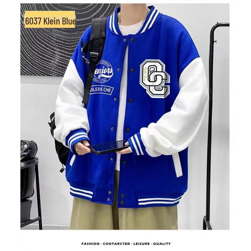 Men's Color-Block Print Baseball Jacket for Students