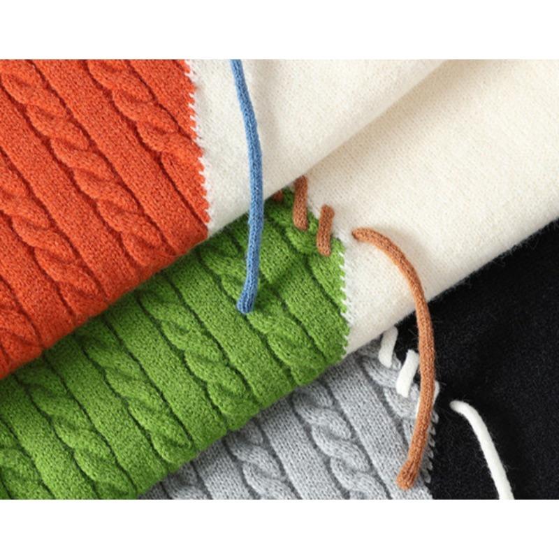 Autumn and Winter Warm Men's Sweater Street Fashion Patchwork Color New Casual Pullover Turtleneck Warm Loose Top