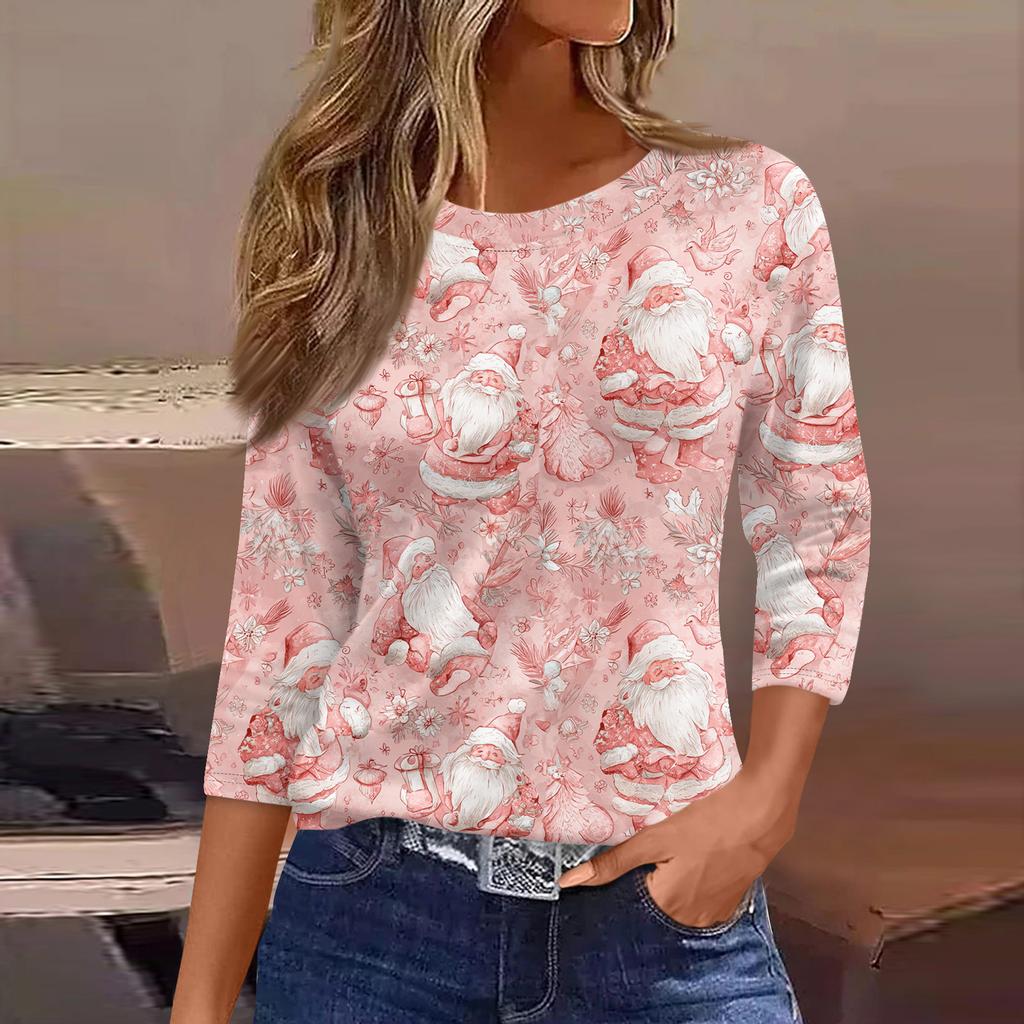 3/4 Length Sleeve Womens Tops Floral Print Vintage Fashion Casual Loose With Round Neck Plus Size Shirts
