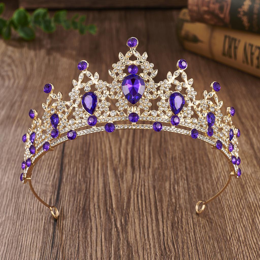 Couronne de mariée européenne et américaine, bandeau en strass coloré, couronne en alliage baroque, accessoires pour robe de mariée, accessoires pour cheveux