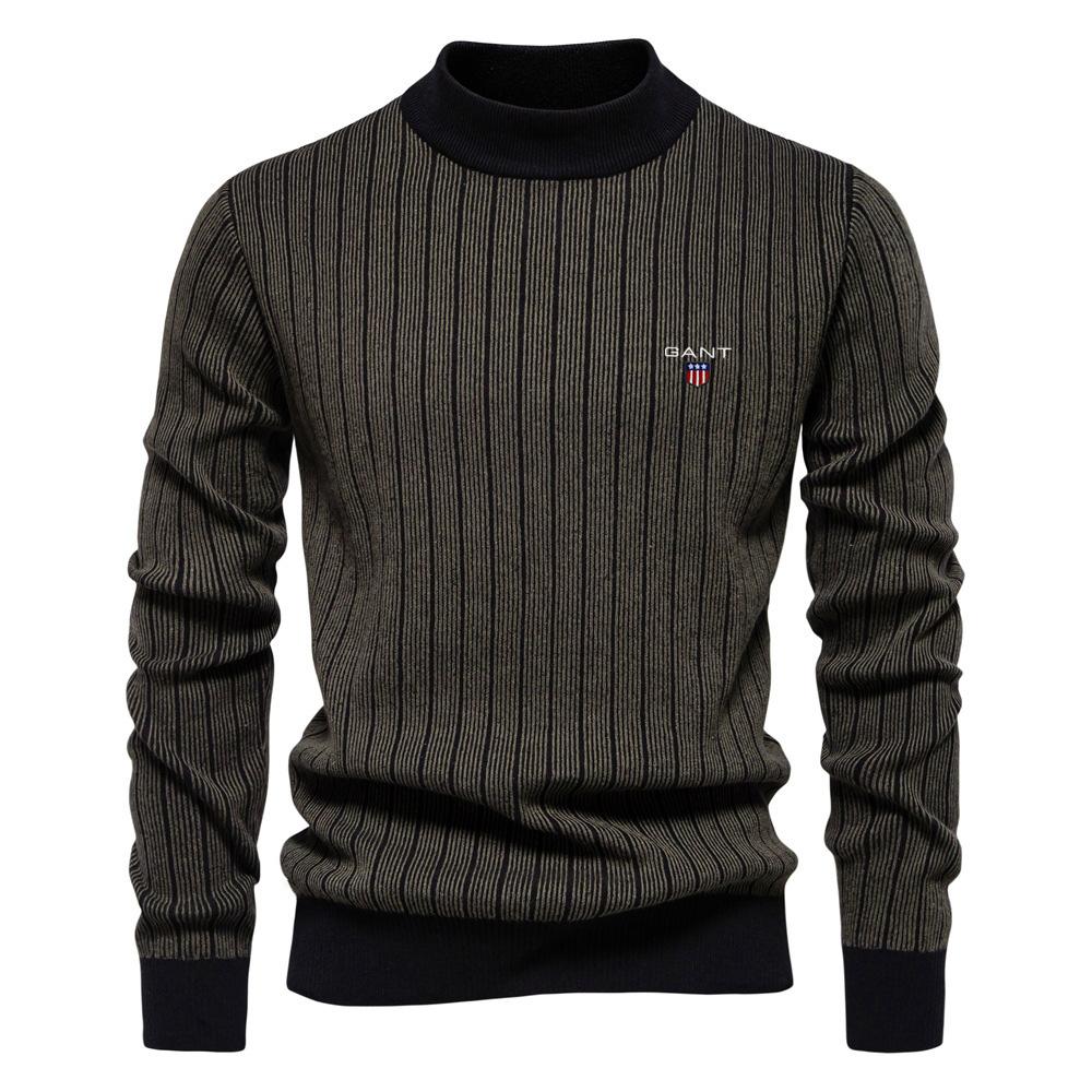 

GANT Autumn and Winter Embroidered New Semi High Neck Slim Striped Top, Fashionable Quality Men s Pullover Sweater L