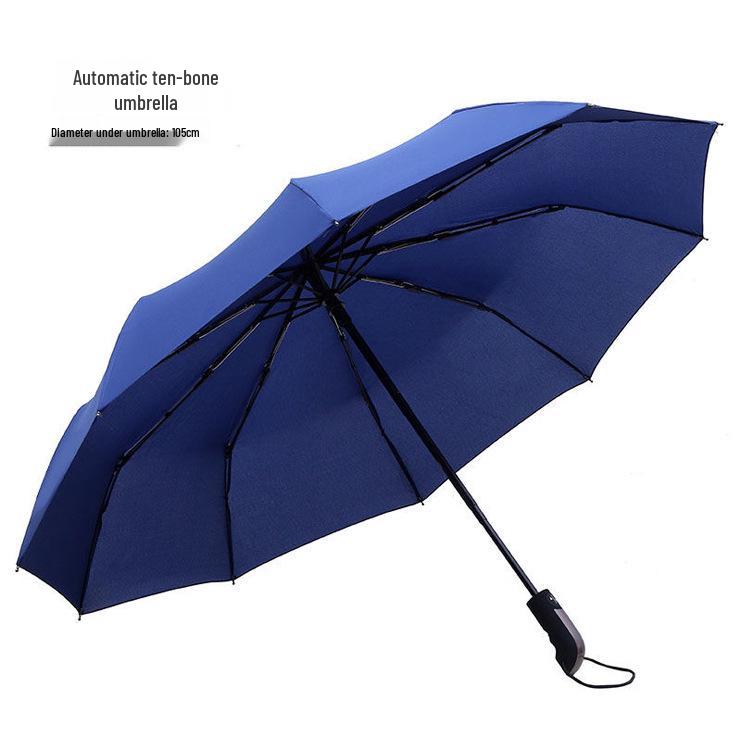 Automatic Three-Fold Sun & Rain Umbrella with Logo, Black Glue Sunscreen, and Ten Ribs