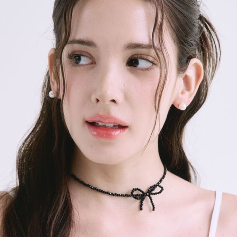 NUOY Black Ribbon Crystal Choker Necklace