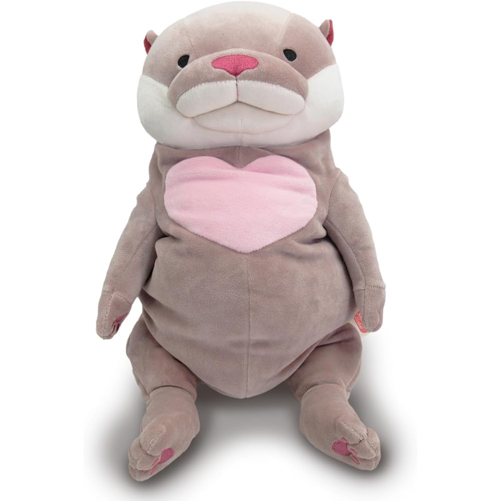 Shinada Global Mochi Series Heart Otter Plush Toy Gray L Size 22x22x30cm Cute Animal Design