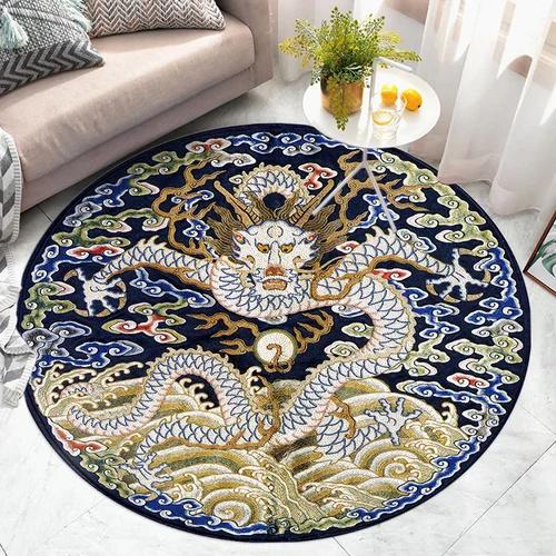 Round Area Rug With Traditional Chinese Dragon Patterns In Multiple Colors Exquisite Artistic Style Soft Durable Floor Decor