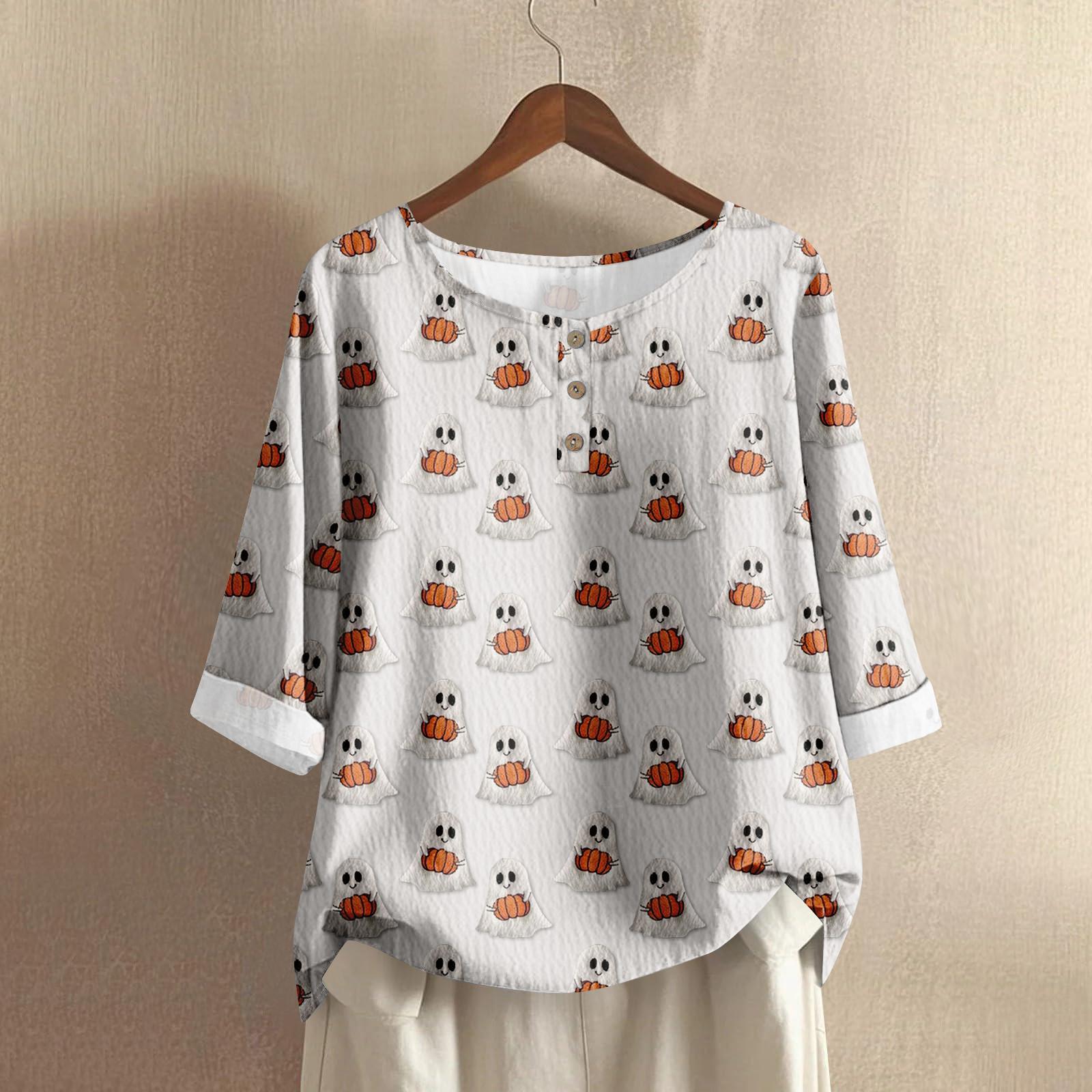 

Женская мода повседневная хэллоуинская принтованная блузка с длинным рукавом и V-образным вырезом XXL