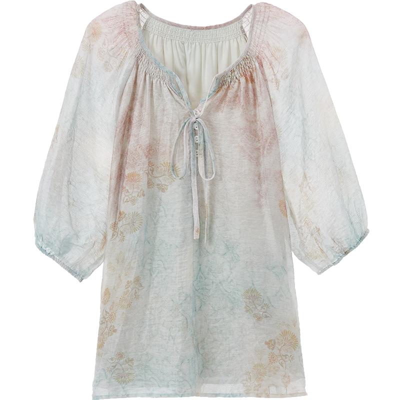 Betu Women s Lyocell Linen Printed Half-Sleeve Resort Shirt S
