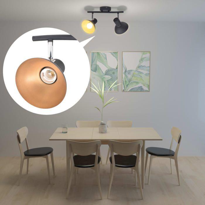 VidaXL Plafonnier 2 Ampoules E27 Noir Doré Lampe de Plafond Eclairage Lustre 244409