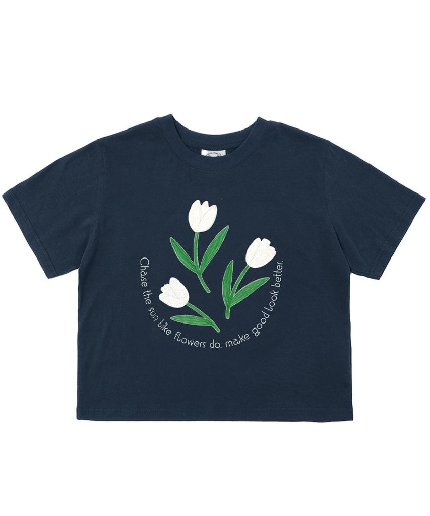 MATCHGLOBE Three Flower Crop Top (Navy)