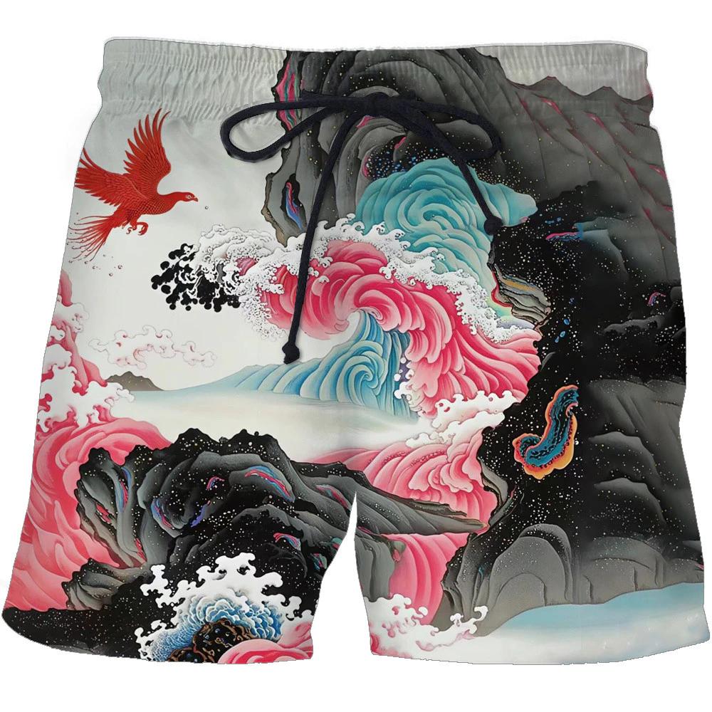 

Retro Chinese Peacock Wave Muay Thai Kickboxing Training Shorts Print Martial Art Boxer Unisex Men Women Kid Fighting Fitness Sport Gym Workout S