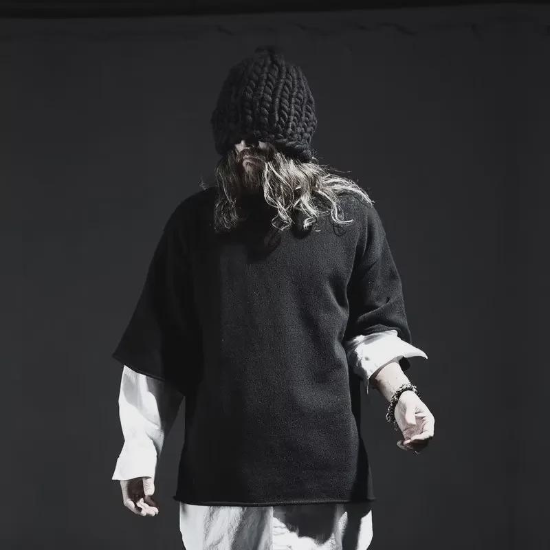 Pánské asymetrické tmavé niche holičské tričko Yamamoto Yohji, velká velikost, krátký rukáv