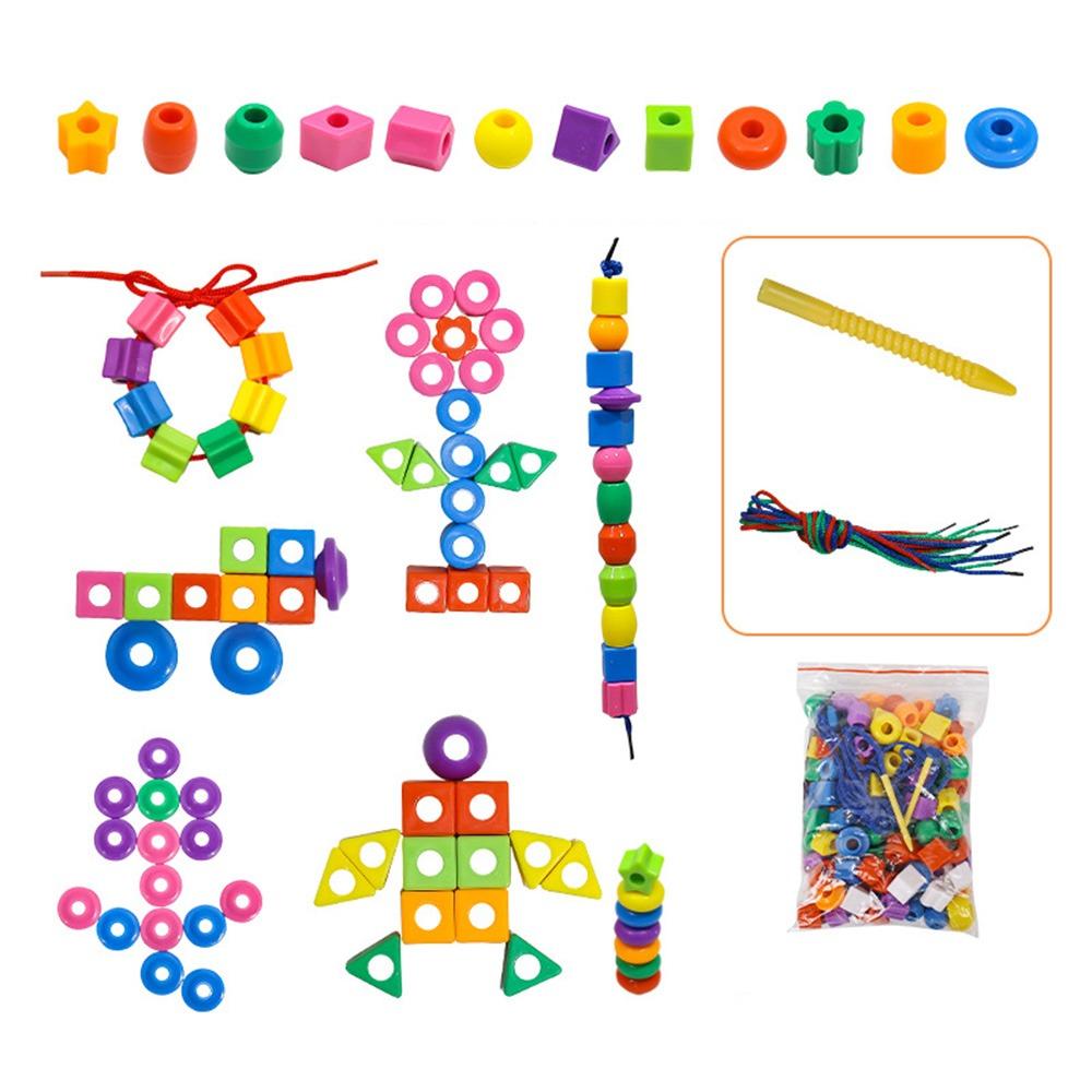 

Building Blocks 48/100/160PCS Multicolor Montessori Threading Beads Toy Geometry Shape DIY Beaded Game Bracelet Toy Plastic
