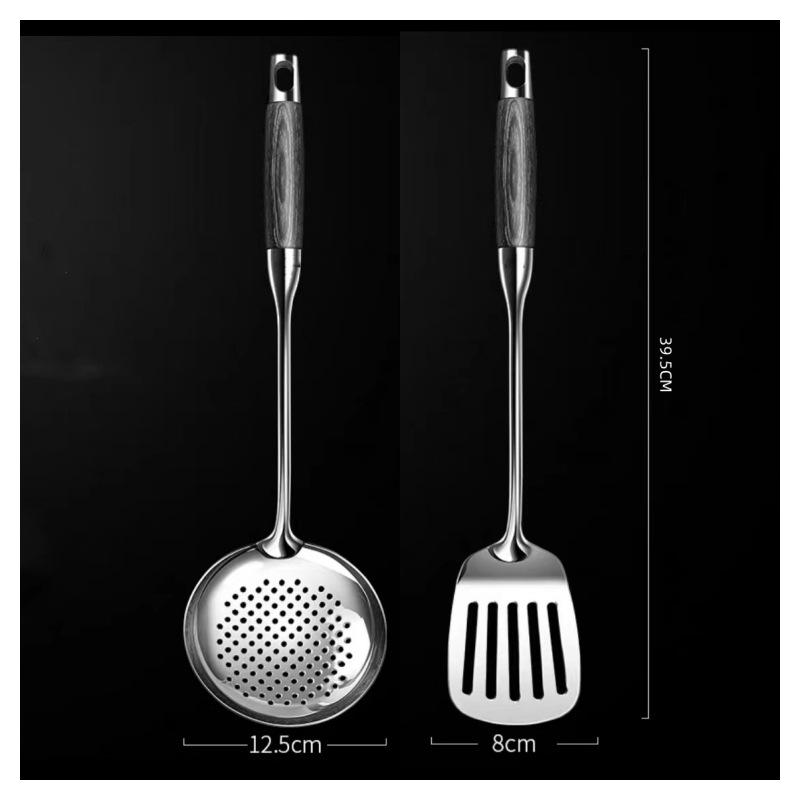 Ebony & Stainless Steel Kitchen Utensil Set with Spatula and Ladle