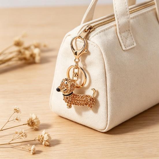 Keychain Pendant, Cartoon Dog Shape Key Holder with Lobster Clasp And Key Ring, Sparkling Rhinestones Inlaid Car Interior Key Chain