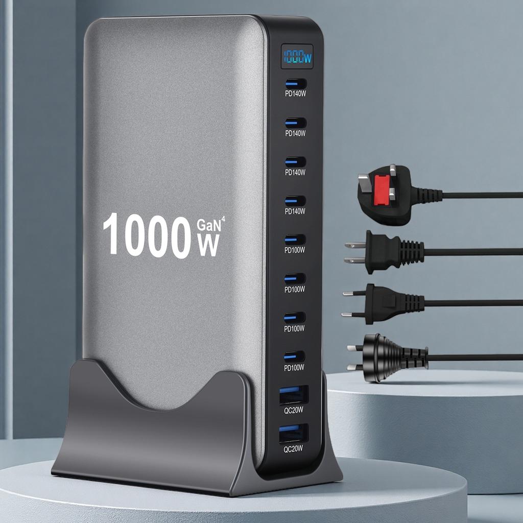 1000W GaN Fast Charging Station for iPhone Samsung For Xiaomi Huawei 10-Port Fast Desktop Charger PD3.1 USB Type C Dropshipping