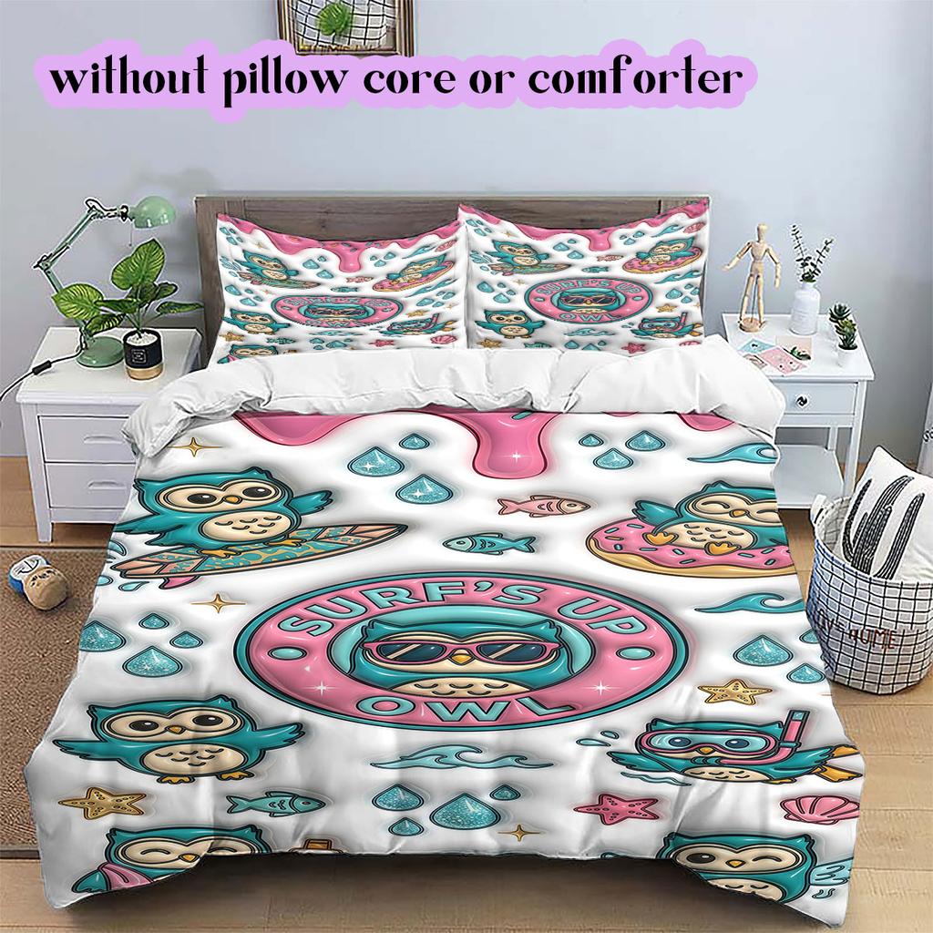 Cute animals surfing Pattern Bedding,Quilt Set Quilt Cover Pillowcase Home Birthday Gift (1*duvet cover+2*pillowcase,without core)