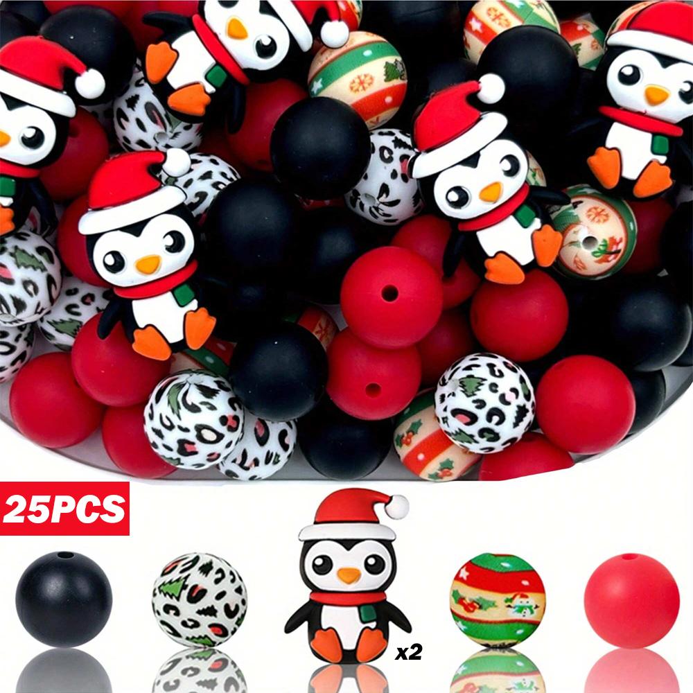 25/40PCS Christmas themed silicone bead set, perfect for DIY handmade crafts such as keychains, necklaces, bracelets, etc