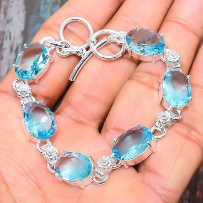 Bracciale unico fatto a mano in argento sterling 925 con pietra preziosa svizzera di topazio blu