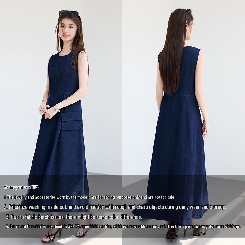 VICTORIA&VERA Women's Denim-Style Sleeveless Mid-Length Dress