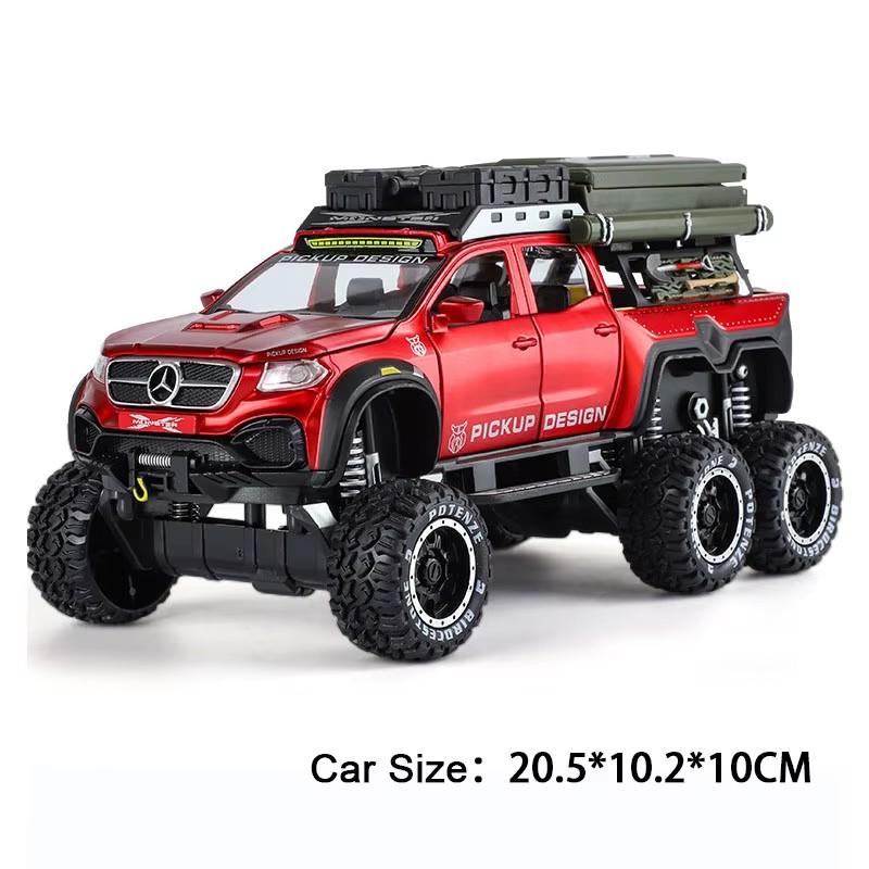 1:28 Scale UNIMOG Motorhome X-Class 6x6 U5000 Car Model Toy Sound Light Pull Back Doors Opened Off-road Vehicle Models Boys Gift