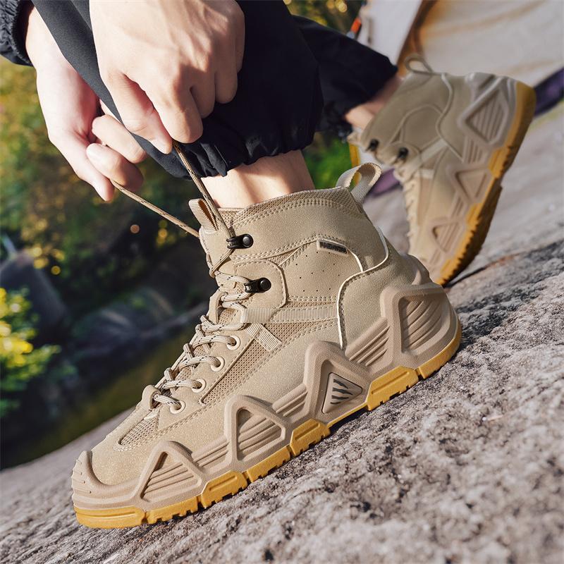2026 New Trendy Thick Bottom Breathable Medium High Top Anti Slip Outdoor Leisure Mountaineering Sports Men's Shoes Trendy